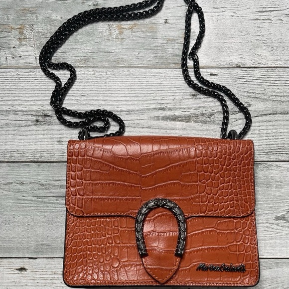 Marina Galanti Handbags - Elegant Brown Croc-Embossed Crossbody Bag